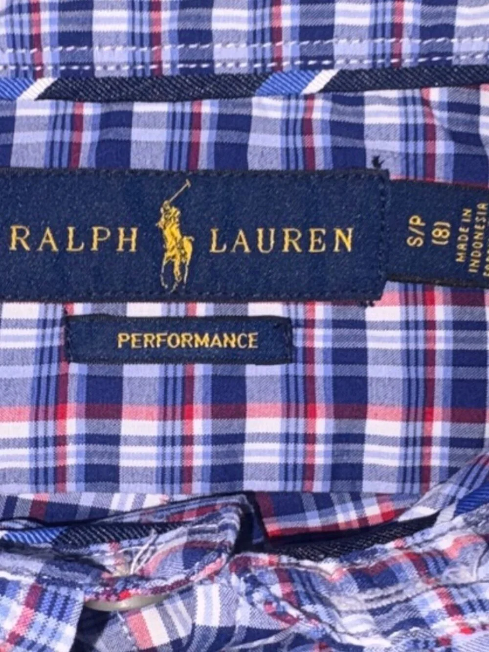 Boys Polo Ralph Lauren Long Sleeve Collared Button Down Performance Blue Red S/8